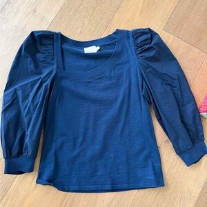Nation LTD Navy Blue Puff-Sleeve Long Sleeve Top